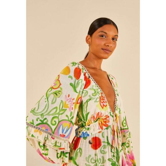 B58 FARM Rio Pineapple Floral Maxi Dress Small Boho Resort Vacation Tropical - Picture 3 of 10